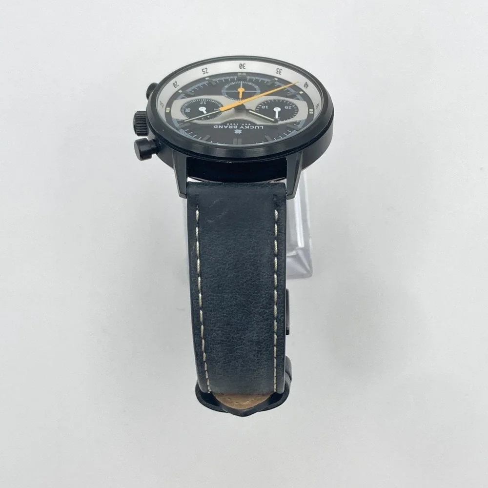 Lucky Brand Mens Watch Chronograph 35mm Black Orange Leather 50M New Battery 9
